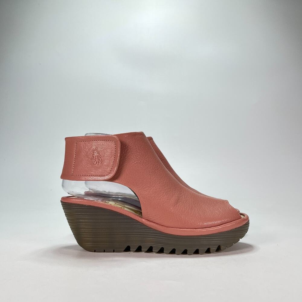 Fly London Yone Rose Leather Platform Wedge Sandals Women's Size US 6.5 EU 37